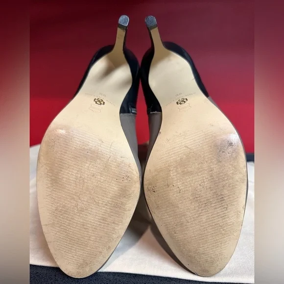 Ann Taylor Ankle Booties Black & Taupe Leather 3.5” Stiletto Heels Women’s Sz 9M - Picture 6 of 13